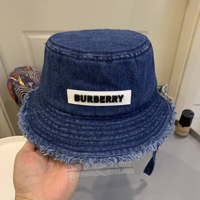 Burberry男女同款帽子 巴寶莉新款重工洗水牛仔加防風繩漁夫帽遮陽帽  mm1648